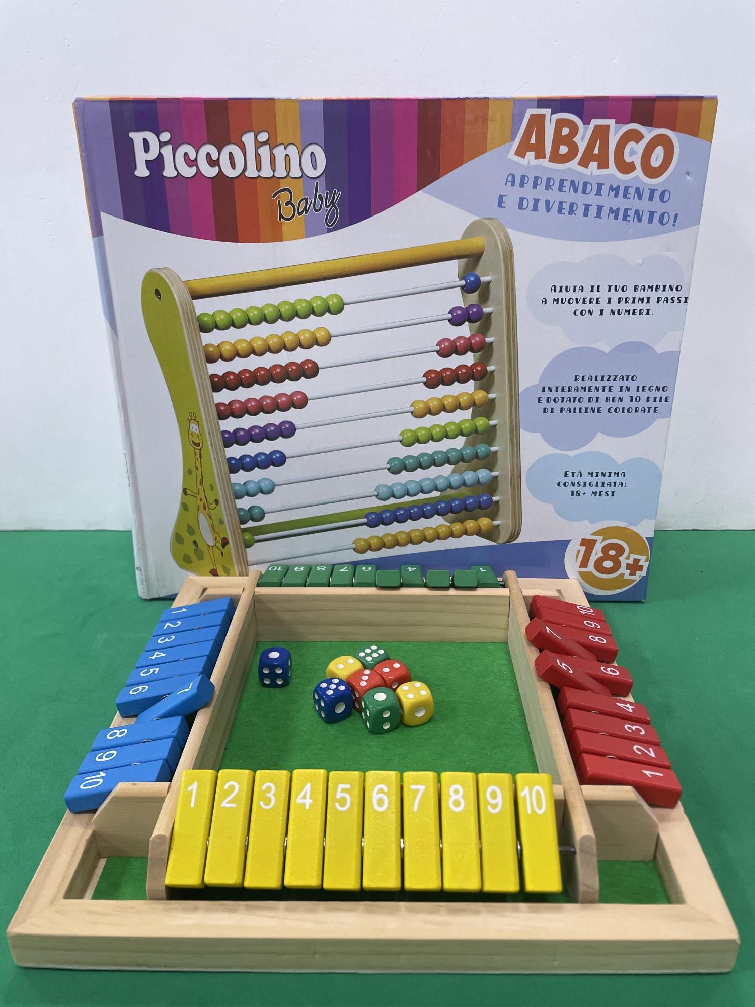 gioco pallottoliere + dadi legno (per imparare a contare)