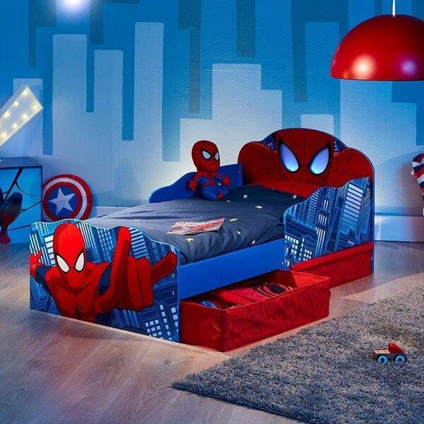 lettino spiderman con materasso e un cassetto contenitore 142 x 77 x 64 cm