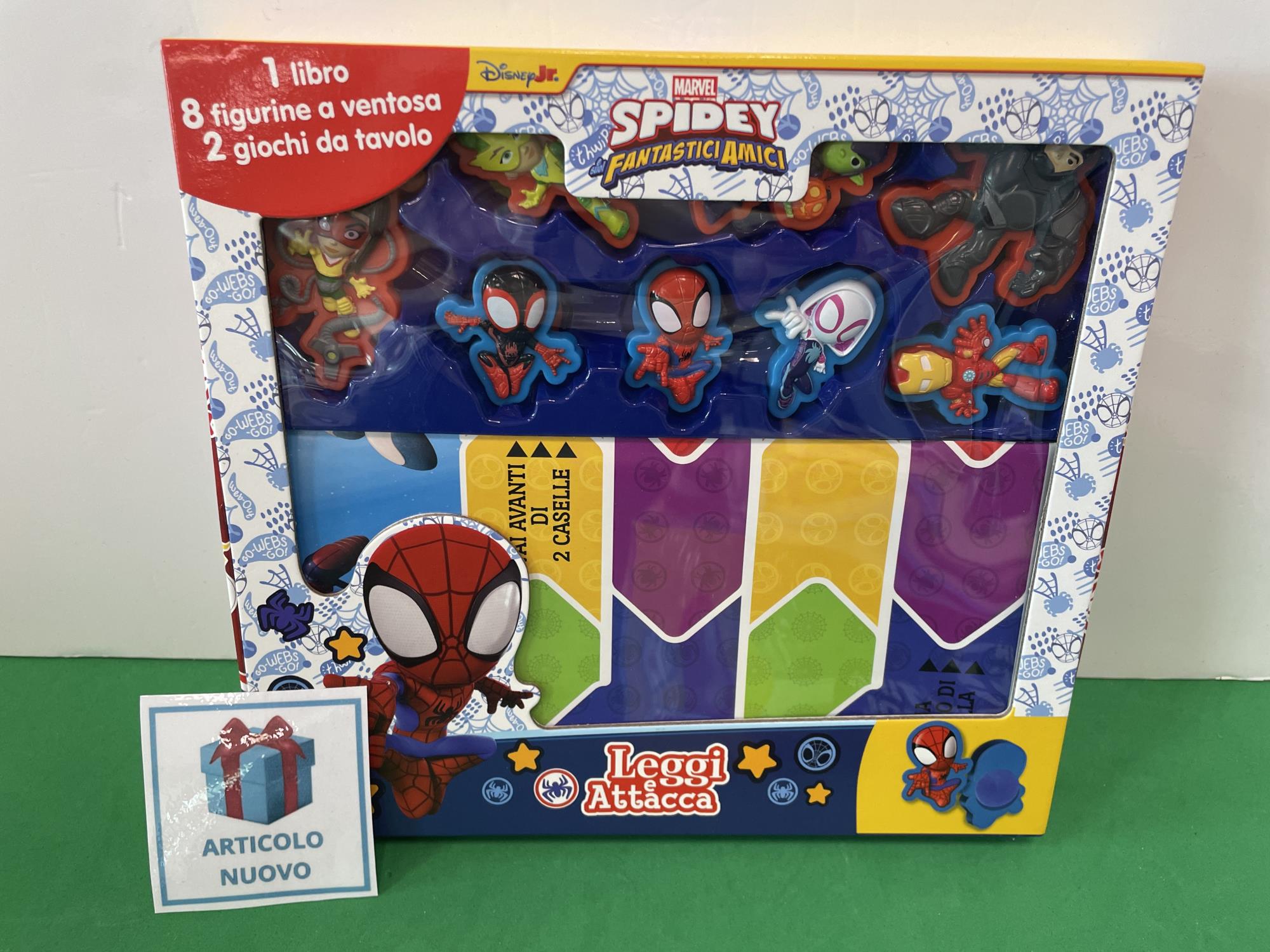 nuovo - gioco spiderman libro+2 giochi da tavolo + ventosine