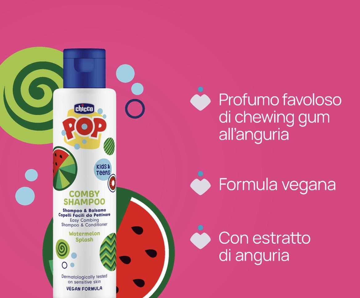nuovo shampo & balsamo 2in1 chicco pop watermelon splash