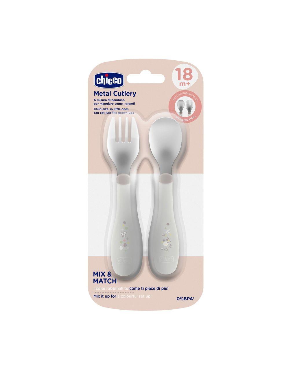 set posate nuove chicco per la pappa acciaio inox cucchiaio e forchetta